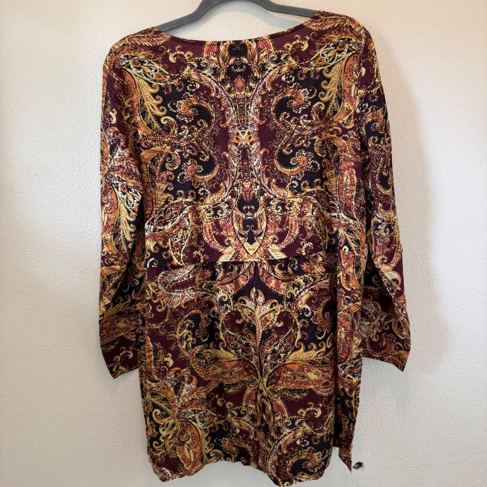 J. Jill Womens Small Petite Paisley Empire Waist Tunic Top Burgundy Gold‎ Rayon - Picture 8 of 11